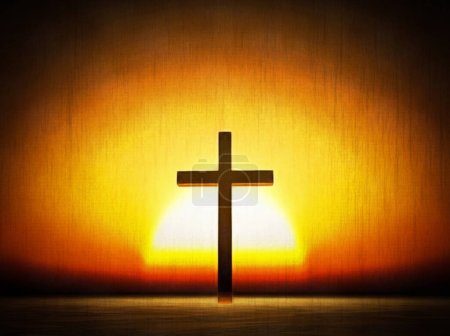 Téléchargez les photos : Croix sur un coucher de soleil, illustration abstraite conceptuelle - en image libre de droit