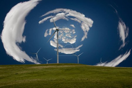 Téléchargez les photos : Des éoliennes. Puissance énergétique verte, illustration conceptuelle abstraite - en image libre de droit