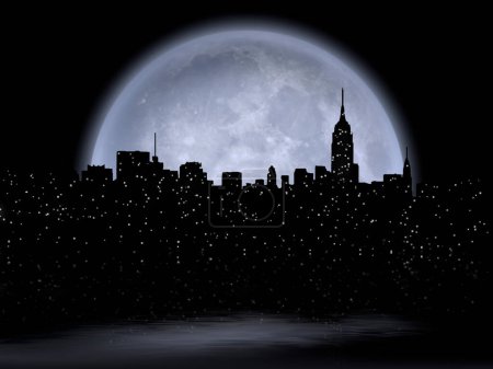 Photo for Night sky with moon, big city buildings in darkness - Royalty Free Image