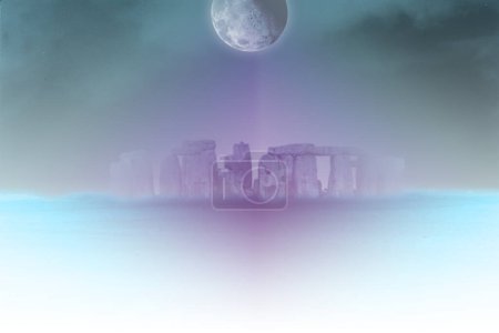 Téléchargez les photos : Stonehenge sous la pleine lune, illustration conceptuelle abstraite - en image libre de droit