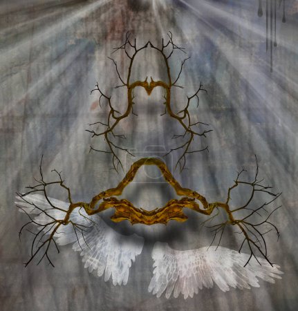 Foto de Ilustración surrealista abstracta de raíces y alas de ángeles - Imagen libre de derechos