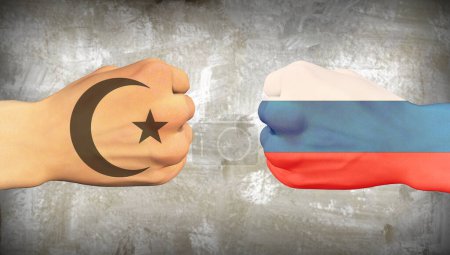 Téléchargez les photos : Islam VS Russie, illustration colorée - en image libre de droit