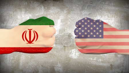 Photo for Iran vs USA fist over concrete background - Royalty Free Image