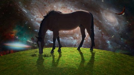 Photo for Horse in surreal landscape, abstract conceptual illustration - Royalty Free Image
