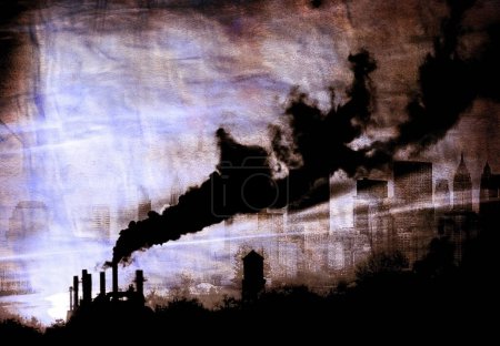 Photo for "Smoking chimneys of old factory" - Royalty Free Image