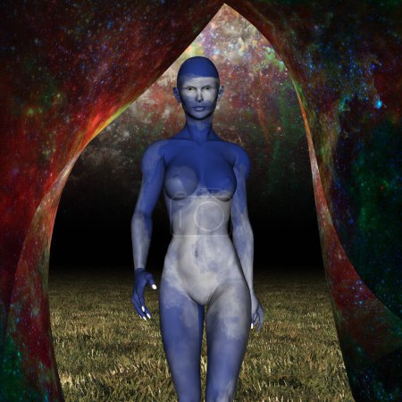 Téléchargez les photos : Futuriste Sky Femme, art numérique, illustration de la figure féminine - en image libre de droit