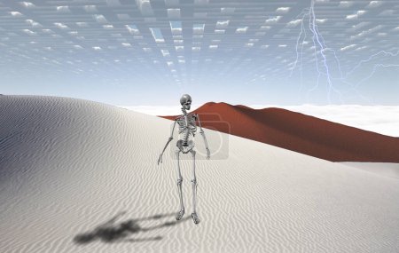 Téléchargez les photos : Squelette dans le désert blanc, illustration abstraite conceptuelle - en image libre de droit