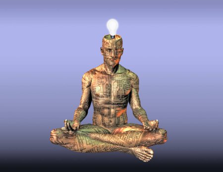 Foto de Abstracto 3d arte de representación. silueta humana mística Meditando - Imagen libre de derechos