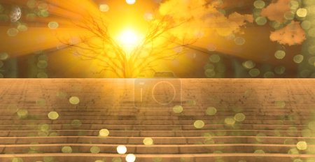 Téléchargez les photos : Escaliers vers le coucher du soleil, illustration abstraite conceptuelle - en image libre de droit