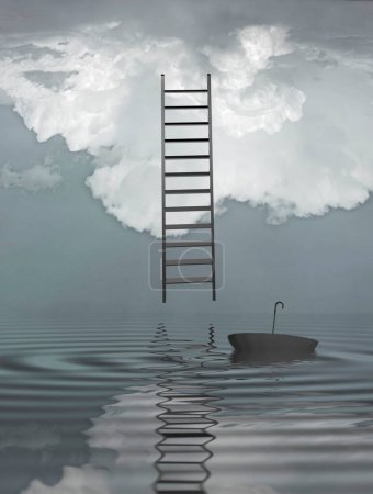 Photo for Ladder and umbrella, conceptual abstract illustration - Royalty Free Image
