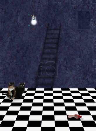 Foto de Gatos en la habitación con silueta escalera - Imagen libre de derechos