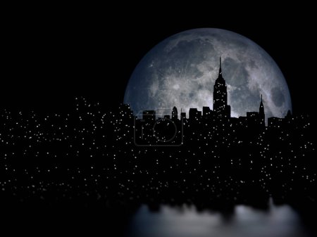 Téléchargez les photos : Pleine lune nuit ville, illustration abstraite conceptuelle - en image libre de droit