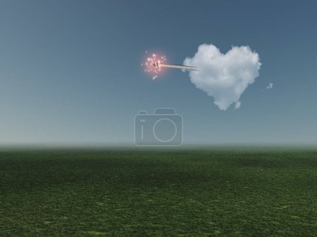 Foto de Campo con nube en forma de corazón, ilustración colorida - Imagen libre de derechos