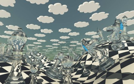 Téléchargez les photos : Surreal Chess Landscape, illustration abstraite conceptuelle - en image libre de droit