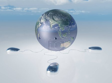 Téléchargez les photos : Computer Mice and Earth, illustration abstraite conceptuelle - en image libre de droit