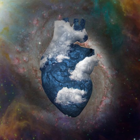 Téléchargez les photos : Cloud Heart avec Galaxy, illustration abstraite conceptuelle - en image libre de droit