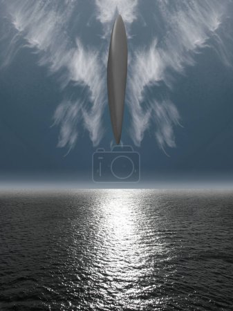 Téléchargez les photos : OVNI plane au-dessus de la surface de l'océan, image colorée - en image libre de droit