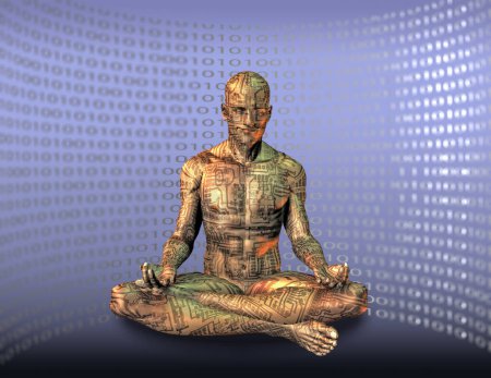 Téléchargez les photos : Cyborg méditation image conceptuelle - en image libre de droit