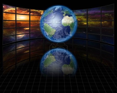 Téléchargez les photos : Écrans vidéo avec Terre, illustration colorée - en image libre de droit