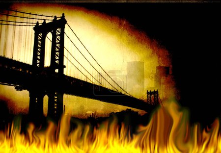 Photo for Bridge in fire, colorful picture - Royalty Free Image