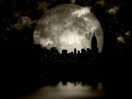 Téléchargez les photos : Pleine lune nuit ville - en image libre de droit