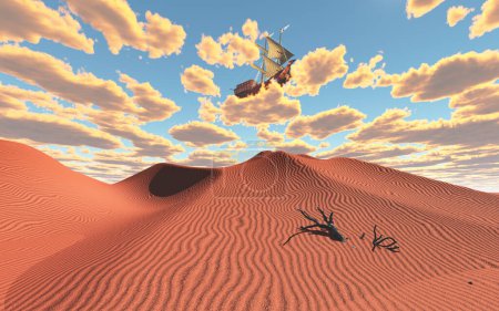 Téléchargez les photos : Navire dans les nuages au-dessus du désert - en image libre de droit