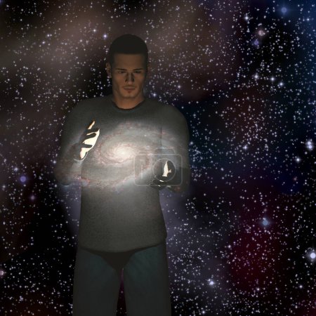 Téléchargez les photos : L'homme tient la galaxie entre ses mains - en image libre de droit