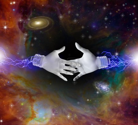 Foto de Apretón de manos en el espacio, imagen colorida - Imagen libre de derechos