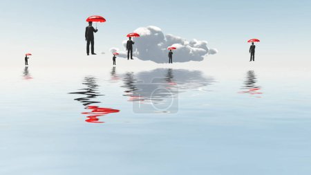 Photo for Men with red umbrellas - Royalty Free Image