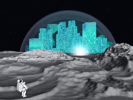 Téléchargez les photos : Ville lunaire, illustration colorée - en image libre de droit