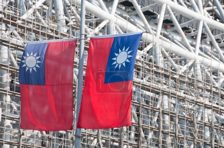Photo for Construction industrial site with flags of  in Taiwan - Royalty Free Image