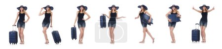 Foto de Chica con maletas aisladas en blanco - Imagen libre de derechos