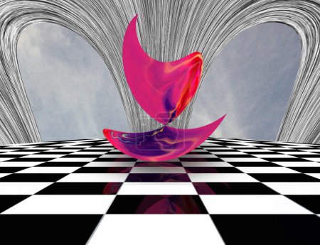 Photo for Pink matter on chessboard, conceptual creative illustration - Royalty Free Image
