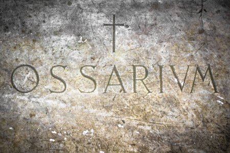 Photo for Ossuary lettering on old tombstone - Royalty Free Image
