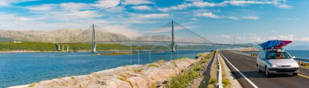 Photo for Car on bridge road in Norway, Europe - Royalty Free Image