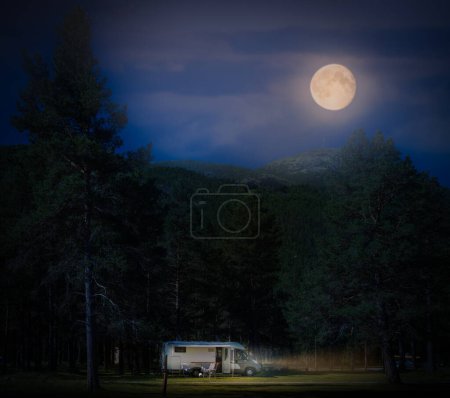 Photo for Recreational vehicle on white night Norway, Europe - Royalty Free Image