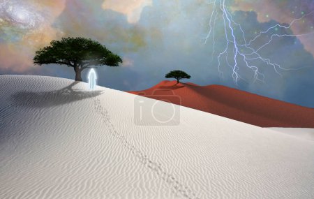 Photo for Pilgrim in surreal desert - Royalty Free Image