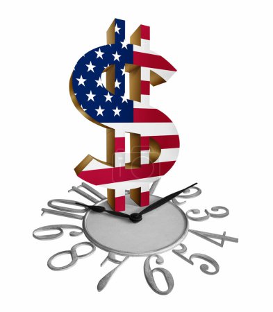 Foto de "Signo del dólar estadounidense con la bandera estadounidense en un reloj" - Imagen libre de derechos
