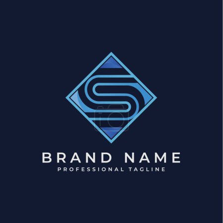 "Clean initial vector Logo template with diamond alphabet S in geometric logotype. Modern corporate identity. isolated in blue background."