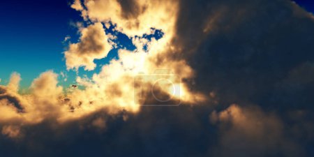 Téléchargez les photos : Au-dessus des nuages soleil rayon coucher de soleil, image colorée - en image libre de droit