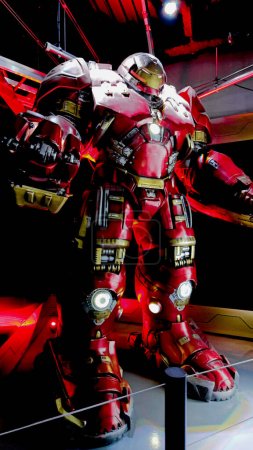 Photo for Hulk Buster Iron Man costume. Tony Stark base at Avengers experience in Treasure Island Hotel and Casino on Las Vegas Strip - Royalty Free Image