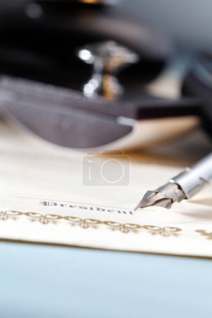 Photo for Signing certificate with pen, business concept background - Royalty Free Image