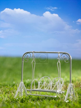 Photo for Mini toy swing in garden - Royalty Free Image