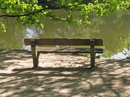 Photo for Park bench near lake - Royalty Free Image
