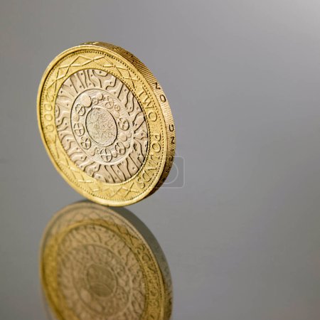 Photo for Close-up shot of two pounds coin for background - Royalty Free Image