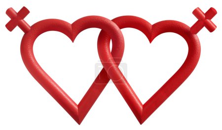 Téléchargez les photos : Deux cœurs rouges avec des symboles de genre masculin et féminin - en image libre de droit