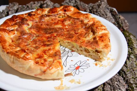 Photo for Italian savory pie on background, close up - Royalty Free Image