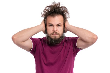 Photo for Crazy bearded man emotions and signs - Royalty Free Image