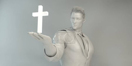 Photo for Statue of Christian Cross in human hand - Royalty Free Image