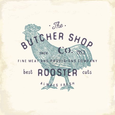 Photo for Butcher Shop vintage emblem rooster meat products, butchery Logo template retro style. Vintage Design for Logotype, Label, Badge and brand design. vector illustration - Royalty Free Image